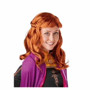 Peluca larga ondulada de color cobrizo con flequillo y trenza lateral, inspirada en el personaje de Anna de Frozen 2.