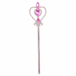 Cetro de princesa plateado con gema de corazón lila y detalles de brillantes rosas
