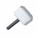 Martillo de juguete plateado con mango negro, réplica del Mjolnir, ideal para disfraz de superhéroe.