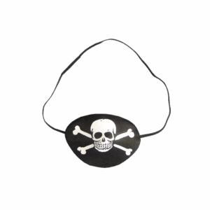 Parche de pirata negro con diseño de calavera blanca y huesos cruzados, con banda elástica, para disfraz infantil.