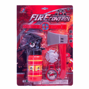 Set de juguete de bomberos con hacha gris, extintor rojo de burbujas, reloj y distintivo, para niños mayores de 3 años.