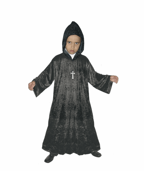 Túnica de lujo negra con capucha para niño, ideal como accesorio de disfraz de Halloween, monje o mago