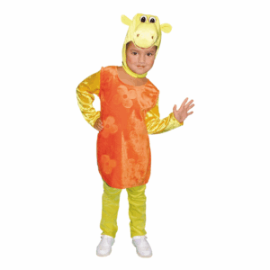 Disfraz de Hipopotamita Sasha para niño con enterizo naranja y gorro con la forma de cabeza de hipopótamo