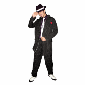 Disfraz de Gangster para adulto con chaqueta y pantalón de rayas, corbata y pañuelo rojo