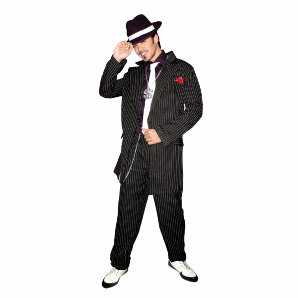 Disfraz de Gangster para adulto con chaqueta y pantalón de rayas, corbata y pañuelo rojo