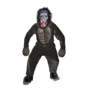 Disfraz de Gorila para adulto con enterizo de peluche negro, máscara facial y guantes