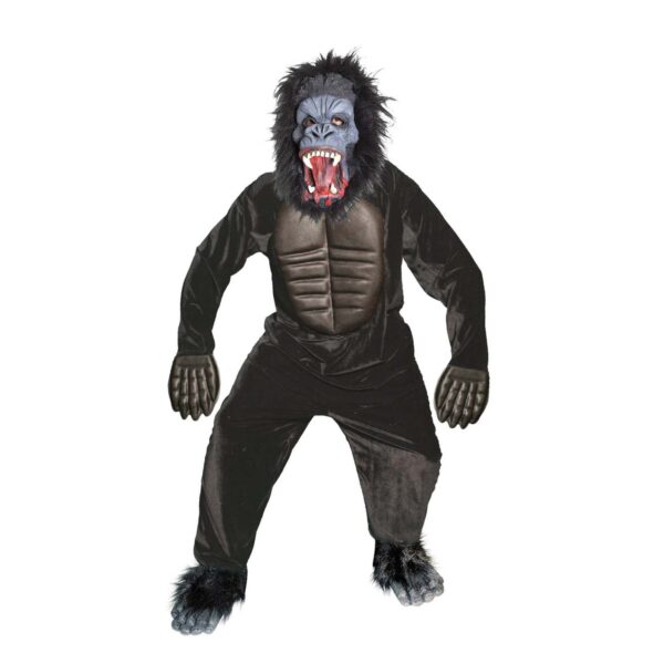 Disfraz de Gorila para adulto con enterizo de peluche negro, máscara facial y guantes
