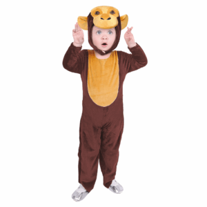 Disfraz de Monito para bebé o niño pequeño, con enterizo de felpa marrón y beige, manoplas integradas y gorro con la cara de mono.