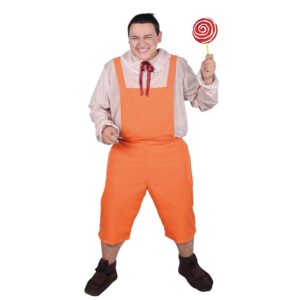 Disfraz de Ñoño para adulto con overol naranja y camisa beige