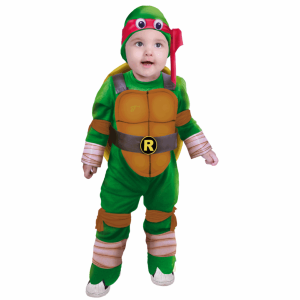 Disfraz de Tortuga Ninja para bebé, con enterizo verde, caparazón, cintas y gorro con antifaz rojo
