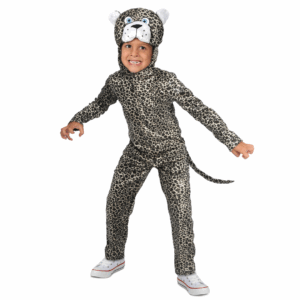 Disfraz de Leopardo para niño con enterizo de estampado de leopardo y gorro con la cara del animal.