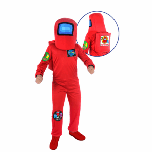 Disfraz de Impostor Rojo de Among Us para niño, con enterizo, gorro con visera y morral