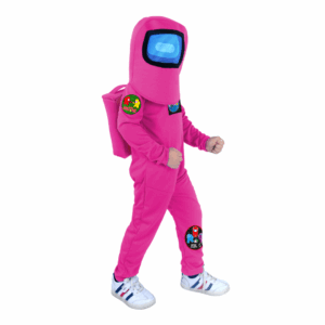 Disfraz de Impostor Fucsia de Among Us para niño, con enterizo, gorro con visera y morral.