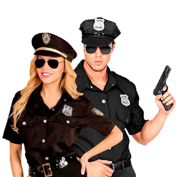 Disfraz de Policía para adulto con camisa negra y gorra