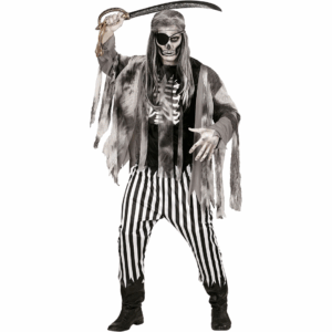 DDisfraz de Pirata Zombie para adulto con camisa y pantalón a rayas blanco y negro, desgarrados, y sombrero de pirata