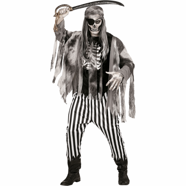 DDisfraz de Pirata Zombie para adulto con camisa y pantalón a rayas blanco y negro, desgarrados, y sombrero de pirata