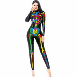 Este llamativo Disfraz de Calavera Psicodélica Adulta incluye un enterizo estampado de esqueleto de colores. Ideal para Halloween.
