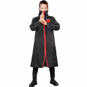 Disfraz de Akatsuki para niño con túnica negra, cuello alto y nubes rojas