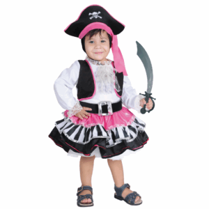 Disfraz de pirata deluxe para bebé con vestido, chaleco a rayas, cinturón rojo y sombrero