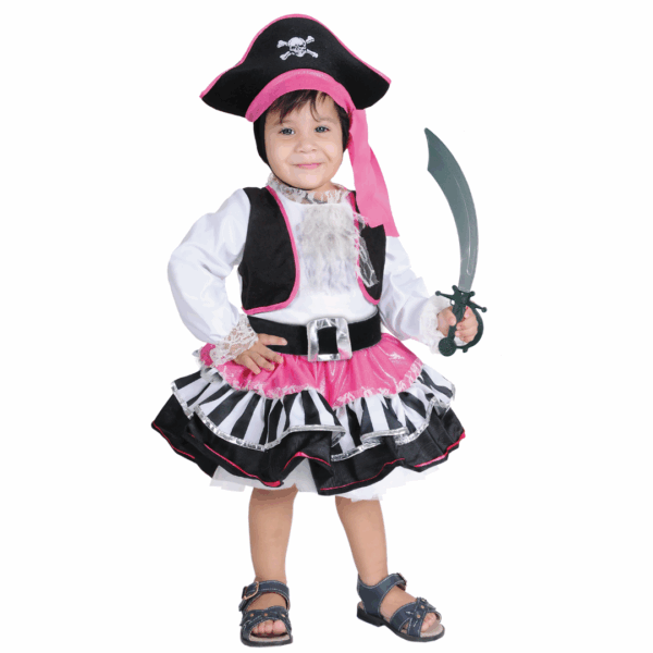 Disfraz de pirata deluxe para bebé con vestido, chaleco a rayas, cinturón rojo y sombrero