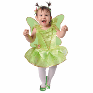 Disfraz de Campanita para bebé con vestido verde, alas y vincha