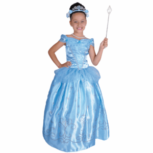Disfraz de princesa mágica para niña con vestido azul claro y tiara