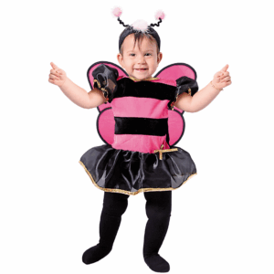 Disfraz de mariposa rosa para bebé con vestido tutú negro y rosa, vincha con antenas y alas fucsia