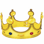 Corona dorada de rey con gemas rojas y azules