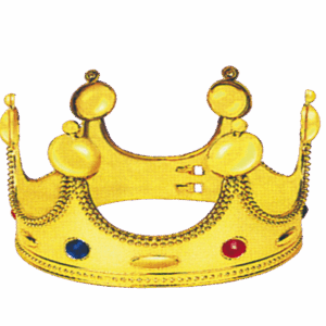 Corona dorada de rey con gemas rojas y azules