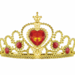 Corona dorada de emperatriz con una gran gema roja en forma de corazón y gemas redonda