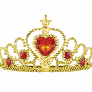 Corona dorada de emperatriz con una gran gema roja en forma de corazón y gemas redonda