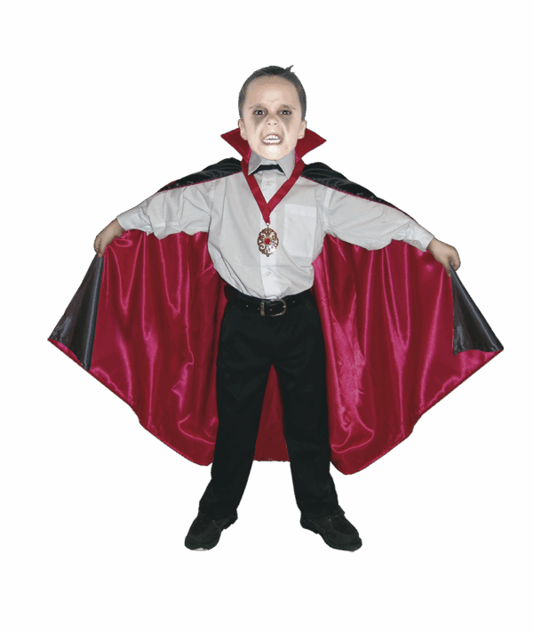 Capa doble faz negra y roja para niño, ideal como accesorio de disfraz de Halloween, vampiro o drácula