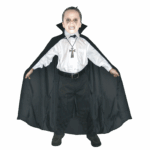 Capa de raso negra para niño, ideal como accesorio de disfraz de Halloween, vampiro o mago