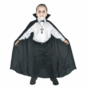 Capa de raso negra para niño, ideal como accesorio de disfraz de Halloween, vampiro o mago