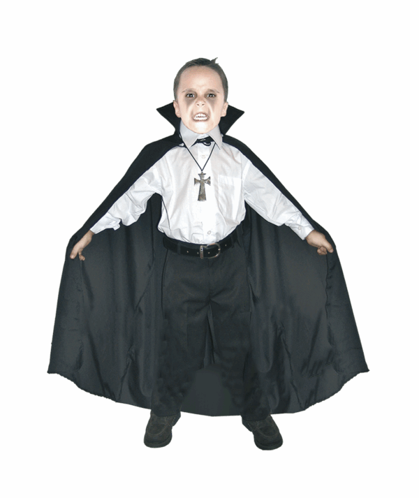 Capa de raso negra para niño, ideal como accesorio de disfraz de Halloween, vampiro o mago