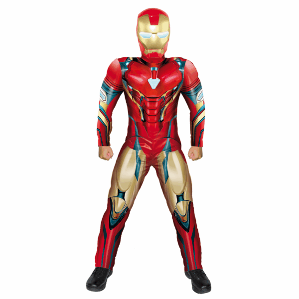 Disfraz de Iron Max / Iron Man para niño, con enterizo rojo y dorado con armadura y máscara.