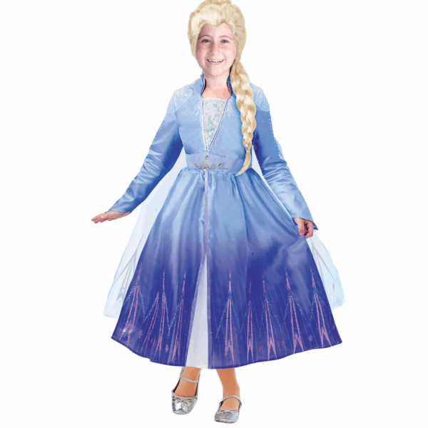 Disfraz de Princesa del Hielo Deluxe II para niña, con vestido azul ombré y capa transparente.