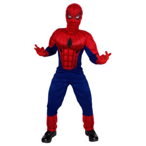 Disfraz de Spyrman Niño Infinity / Spider-Man para niño, con enterizo rojo y azul con telaraña, y gorro.