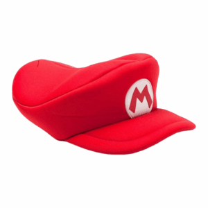 Gorro rojo acolchado con el logo blanco de la "M" de Super Mario Bros.