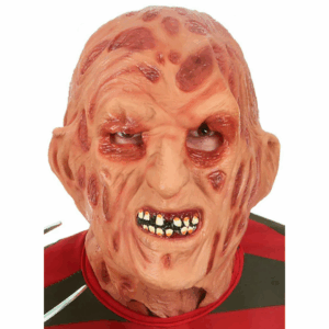 Máscara de Freddy Krueger de látex con cicatrices, quemaduras y expresión grotesca, ideal para Halloween.