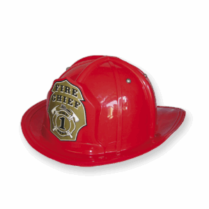 Casco de bombero de plástico rojo con insignia dorada "FIRE CHIEF", para niños