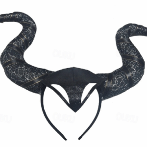 Diadema negra con dos cuernos grandes y retorcidos al estilo Maléfica, con un patrón de vetas doradas y negras.