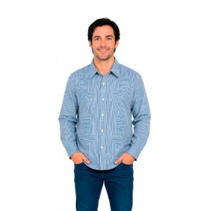 Guayabera Manga Larga Caballero Azul Celeste