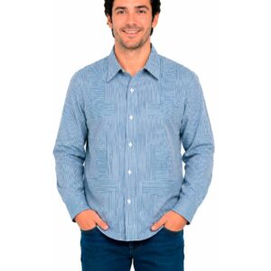 Guayabera Manga Larga Caballero Azul Celeste