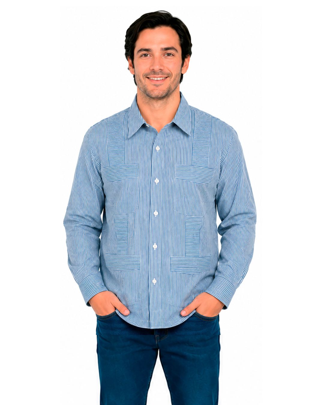 Guayabera Manga Larga Caballero Azul Celeste