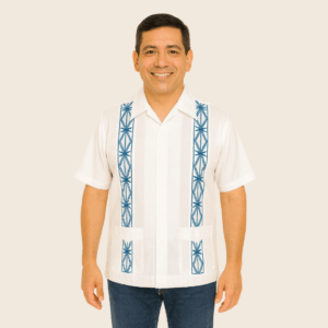 Guayabera Blanca Bordado Azul Caballero