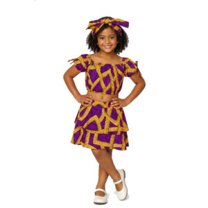Conjunto de Blusa y Falda para Niña | Estampado Amarillo y Morado