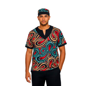 Camisa de Caballero Manga Corta con Estampado Vibrante