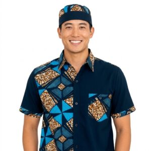 Camisa de Caballero Manga Corta Azul Marino y Turquesa
